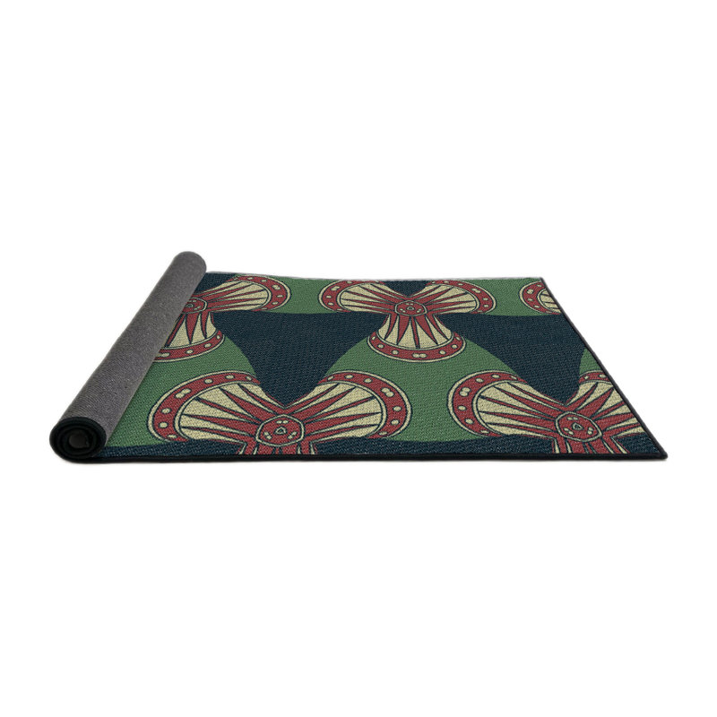 Tapis vert/ivoire/rouge à motifs Achouhada, Rond 3 pi