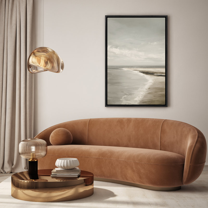 «Minimalist Neutral Beach Shoreline Calm Coastal Scene», reproduction d'art encadrée, Noir, H 24 po x l 16 po