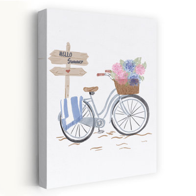 Art mural côtier «Hello Summer Bicycle Peaceful Rustic Serene Hydrangea»