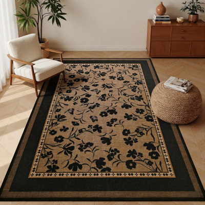 Jute-textured Area Rug with Printed Design