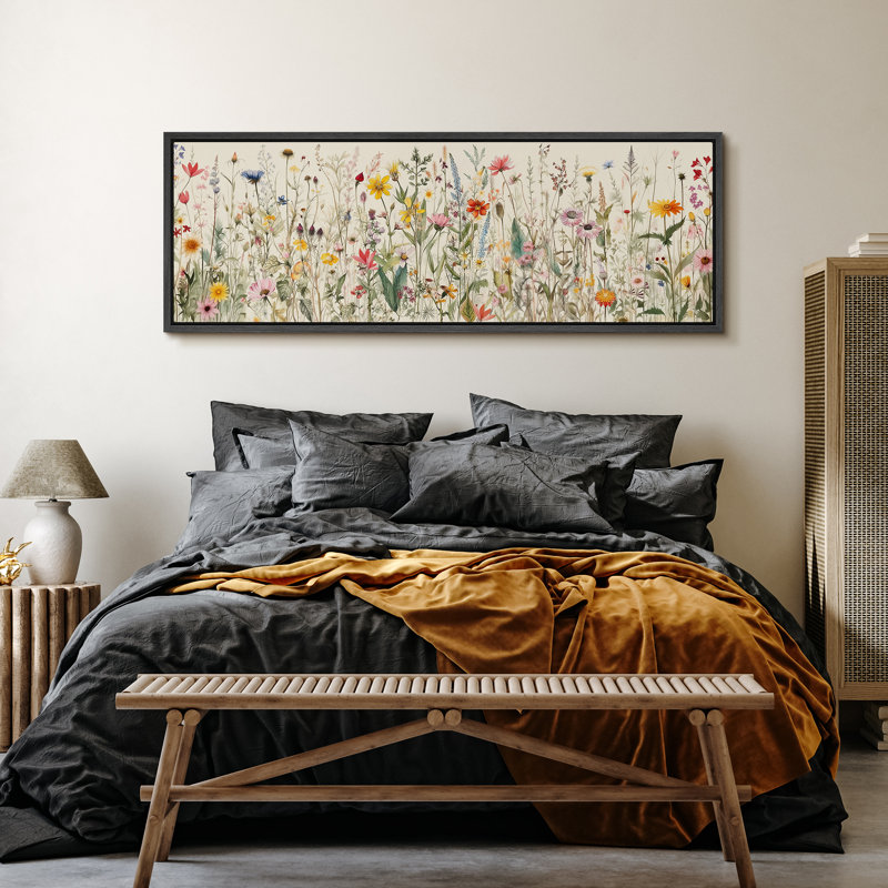 Aquarelle de fleurs sauvages vibrantes, H 20 po x l 60 po, Noir, noir, noir, noir