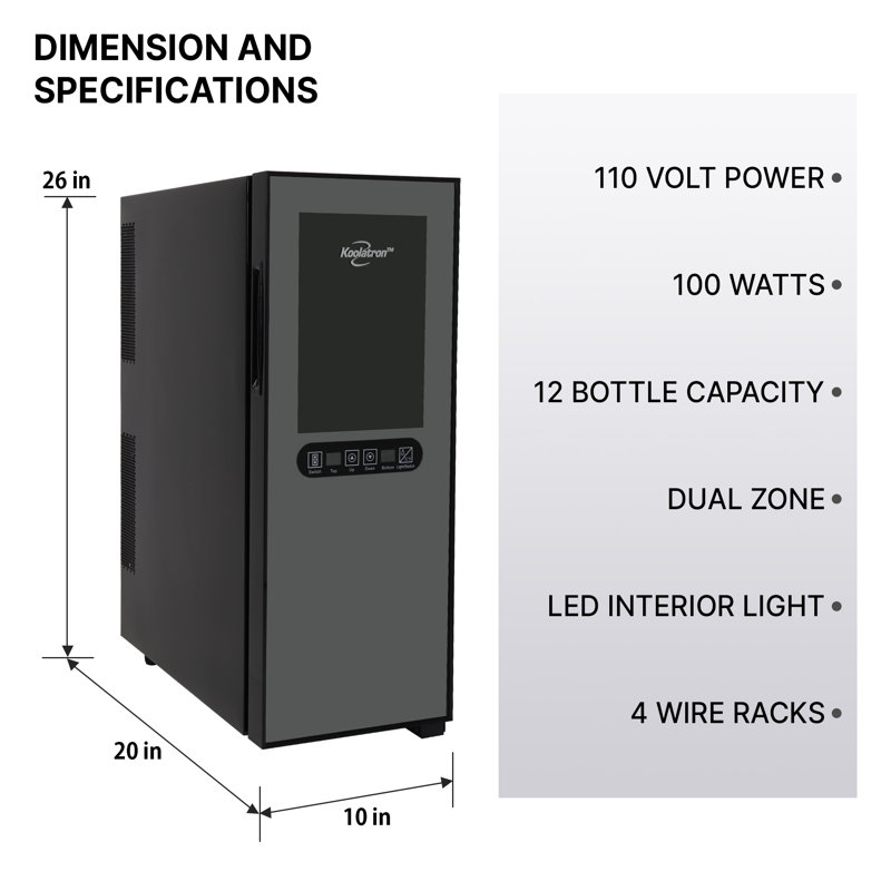 Koolatron Dual Zone 10" Freestanding 12 Bottle Wine Refrigerator