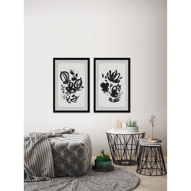 « fleur greffons », ensemble de 2 reproductions de peintures à l’acrylique encadrées, H 12 po x l 8 po x L 1,5 po