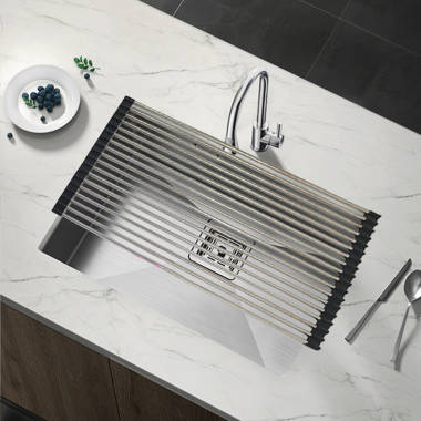 KBFmore Gr18 18 inch Heatproof Stainless Steel Roll Up Dish Drying Rack, Collapsible and Silicone Wrapped