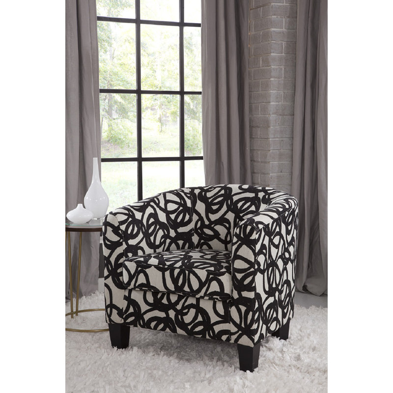 Ellen Upholstered Barrel Chair, Tangled Black/Cream 100% Polyester