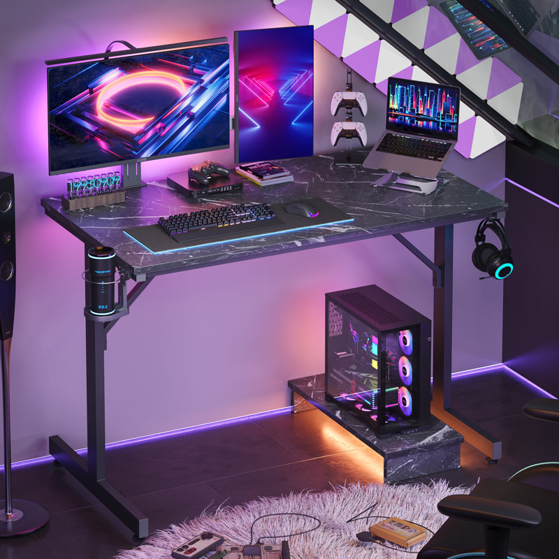 Aayliah Metal Base Computer Desk, Black Marble