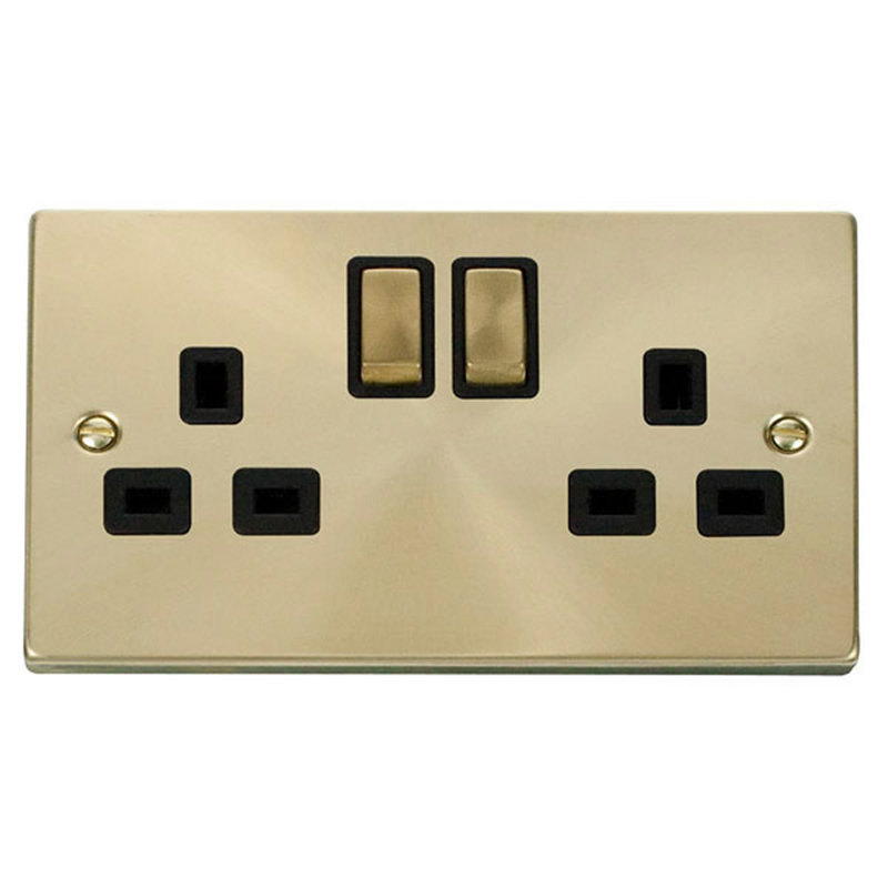 Satin Brass 2 Gang 13A DP Ingot Twin Double Switched Plug Socket