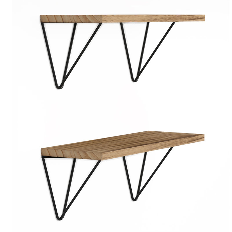 Chere 2 Piece Wood Bracket Shelf, Natural Burned/Black, 6.3" H x 17" W x 4.5" D