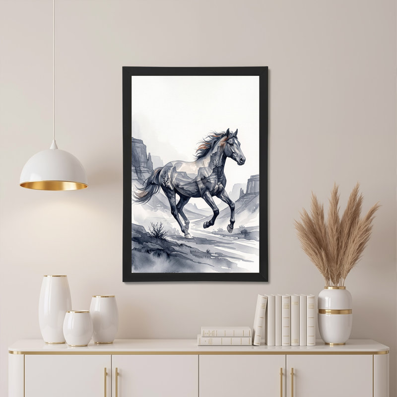 Art cheval sur toile, paysage de désert, 24"H x 16"W