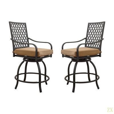 Outdoor Living Swivels Bar Stools, Outdoor Bistro Set For Garden Balcony Backyard Deck, High Bar Chairs With Seat Cushion(2 Chairs)