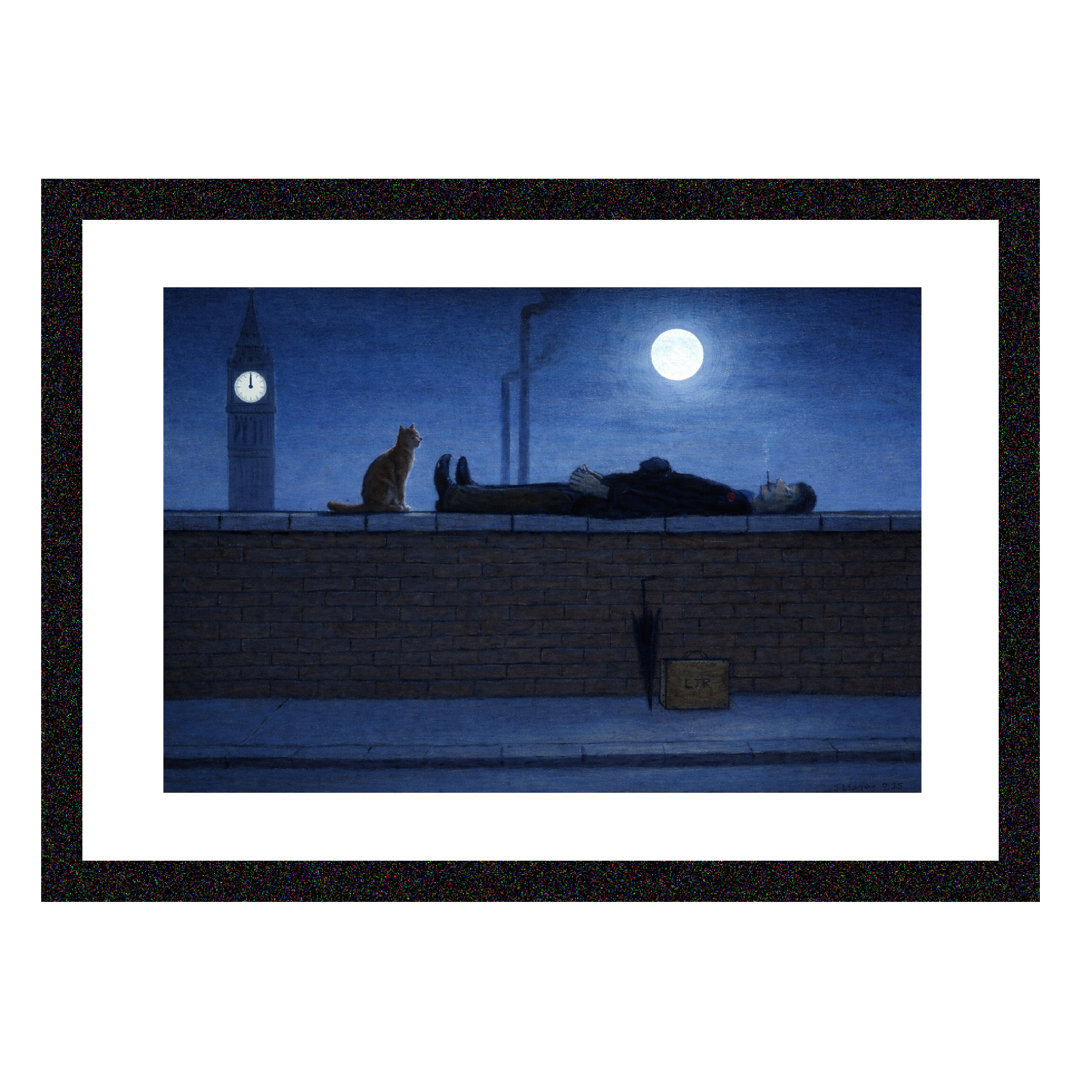 Man Lying On Wall at Midnight A4 Size Lowry Style Print