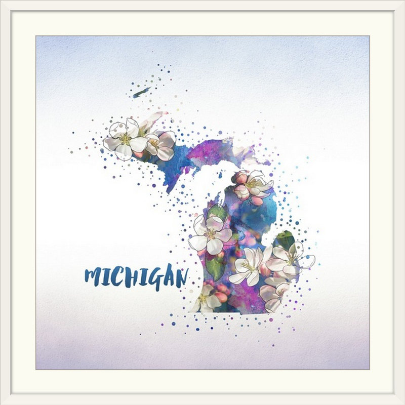 « michigan state fleur (pomme fleur) », impression, H 38 po x l 38 po x P 1 po, Cadre blanc