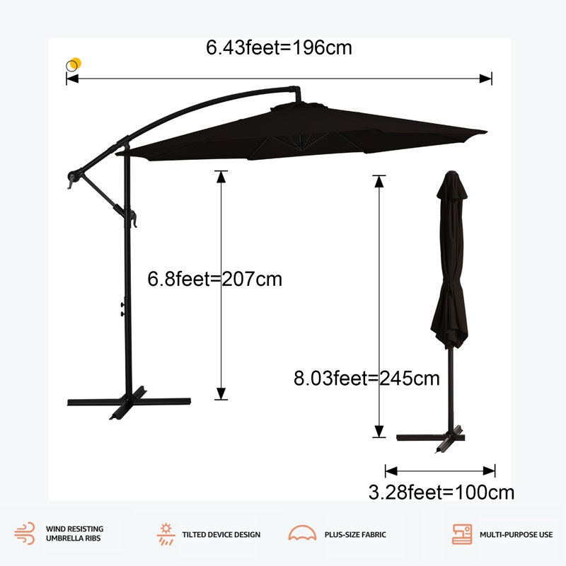 Parasol en porte-à-faux 10 ', Noir