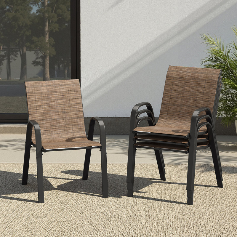 Chaises de patio empilables, balcon de piscine moderne en métal textilene
