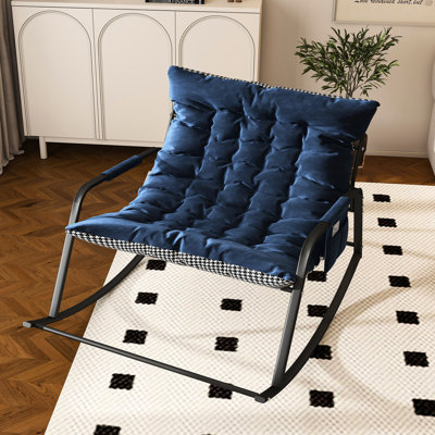 Chaise berçante avec rangement, fauteuil inclinable bleu toutes saisons, coussins ergonomiques respirants et idéale pour le salon, le bord de la piscine ou la chambre à coucher. Coussin de nuage doux, inclinable pour dormir, structure, facile