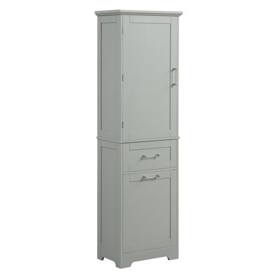 Grande armoire de rangement pour salle de bain, armoire de rangement autoportante avec deux tiroirs de tailles différentes et tablette réglable, panneau de fibres à densité moyenne avec finition peinte