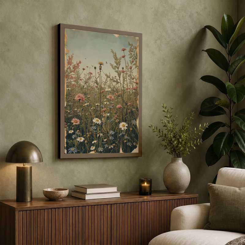 Wildflower Meadow Botanical - Wrapped Canvas, 30x20 - 76.2 x 50.8 cm, Taupe Border