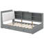 Lit plateforme simple moderne avec tête de lit à rangement, tablettes, 2 tiroirs, rangement pour tête de lit en bois gris, robustesse