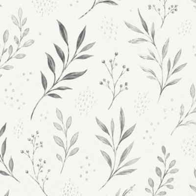 Papier peint adhésif délicat à feuilles grises délicates et délicates blanches l 17,7 po x H 118 po Papier peint amovible auto-adhésif pour les armoires de chambre de bébé