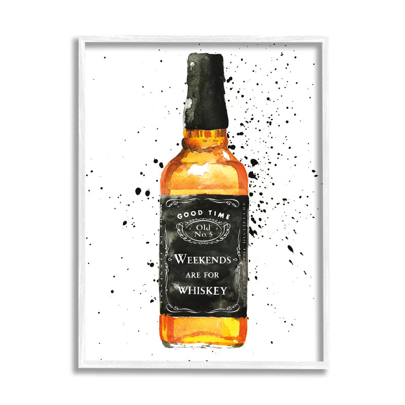 «Weekends Are For Whiskey» citation bouteille d'alcool, H 30 po x l 24 po, Giclée encadrée blanc bord de mer