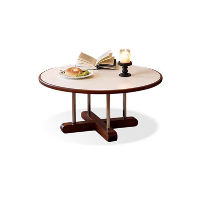 White with Brown  Solid Wood  round Coffee Table