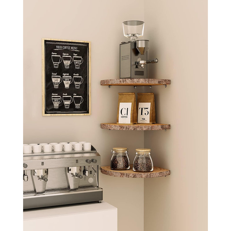 Tablettes d'angle flottantes, étagère de coin rustique en bois 3 pièces, étagère de coin murale pour décor / rangement / cuisine / chambre / bureau / salon