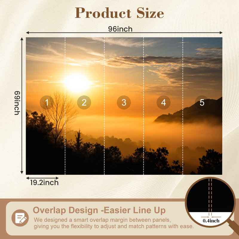 Papier peint auto-adhésif Sunrise Misty Forest Landscape, L 96 po x l 69 po