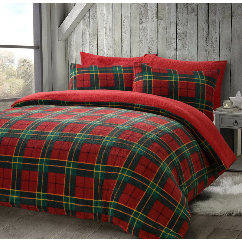 Aderyn Tartan Duvet Cover Set with Pillowcases, Red, Single Duvet Cover + 1 Standard Pillowcase