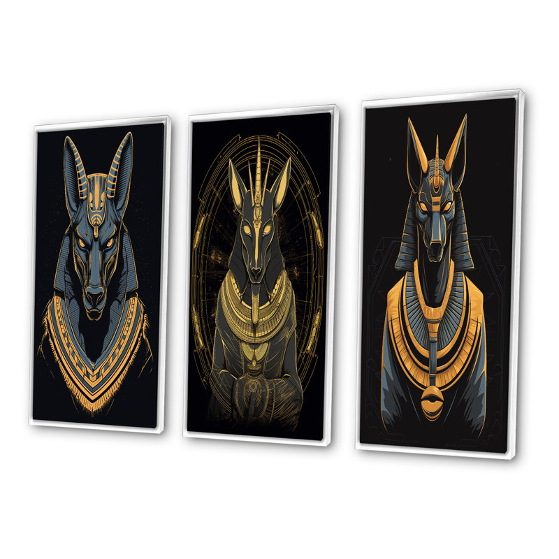 «Graphic Anubis Ancien égyptien Jackal dieu» - 3 pièces, Cadre flottant blanc, H 40 po x l 60 po