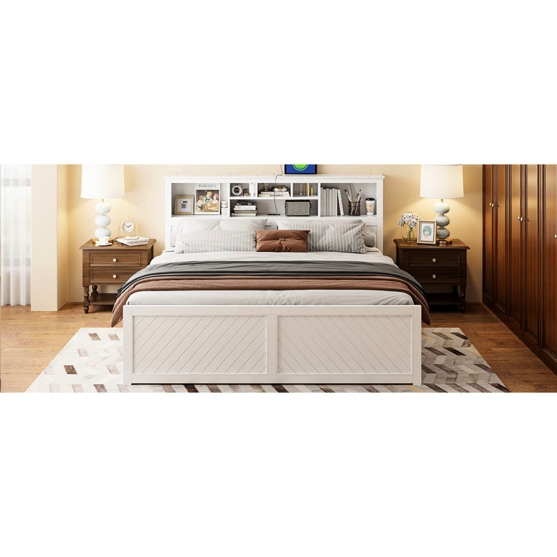 Lit plateforme très grand avec tiroirs et tiroirs - Refinement Elegant Multi, Blanc