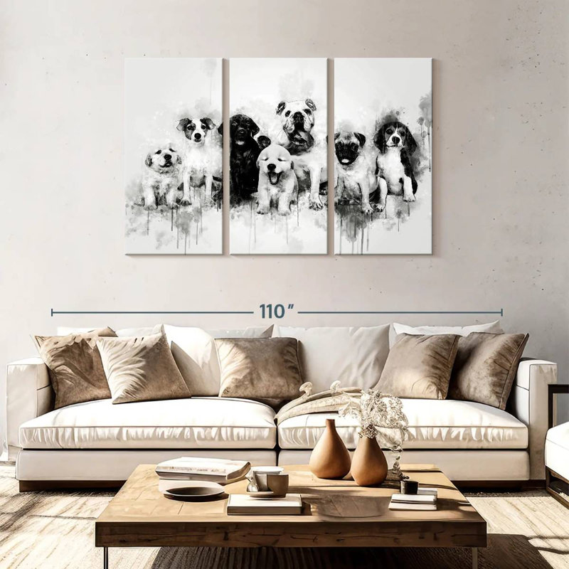 Dog Puppies Black And White, 48" H x 74" W