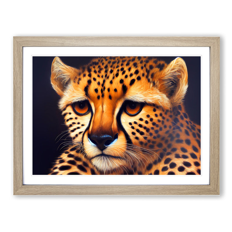 Stunning Cheetah 1 Piece Single Picture Frame Wall Art, 25cm H x 34cm W x 2cm D, Oak