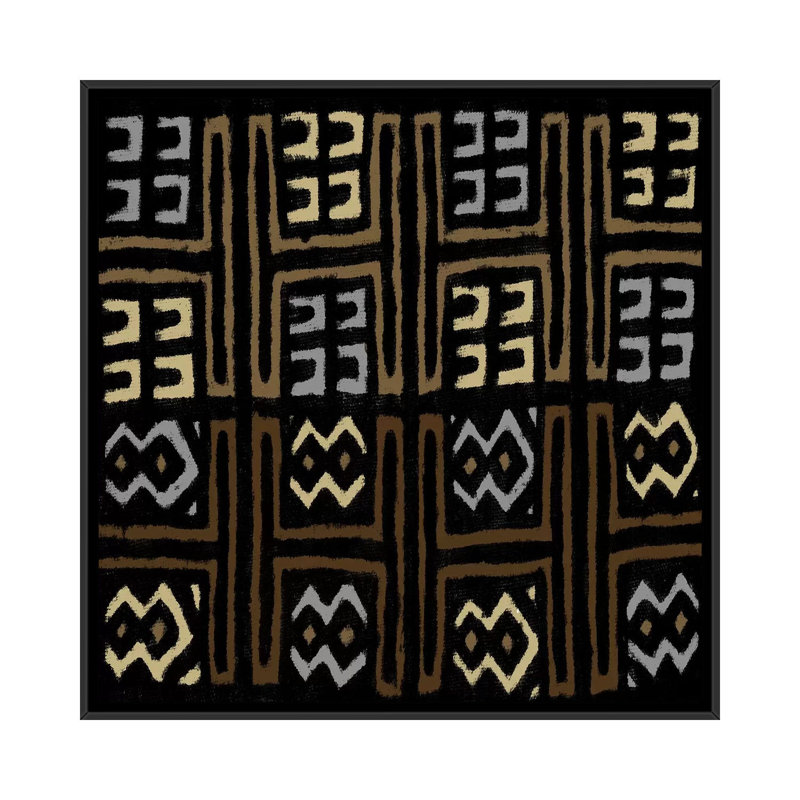 «Mudcloth Geometric Design IV», impression sur toile, Toile avec cadre noir, Pas de tapis, H 18 po x l 18 po x P 1,5 po