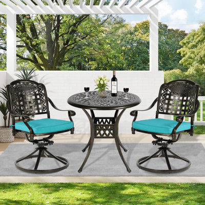 2 - Person Patio Dining Set Umbrella Hole Included Round Table with Cushions Included