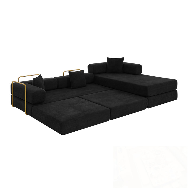Canapé modulaire en L Boneless, Noir