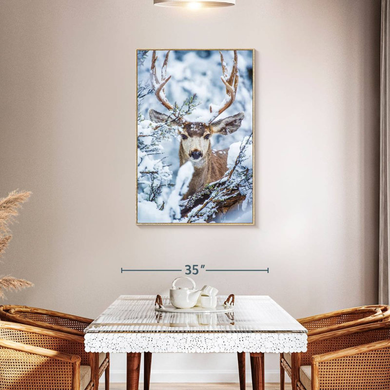 Cerf mulet d'hiver, Cadre flottant en bois naturel, 29 po x 43 po