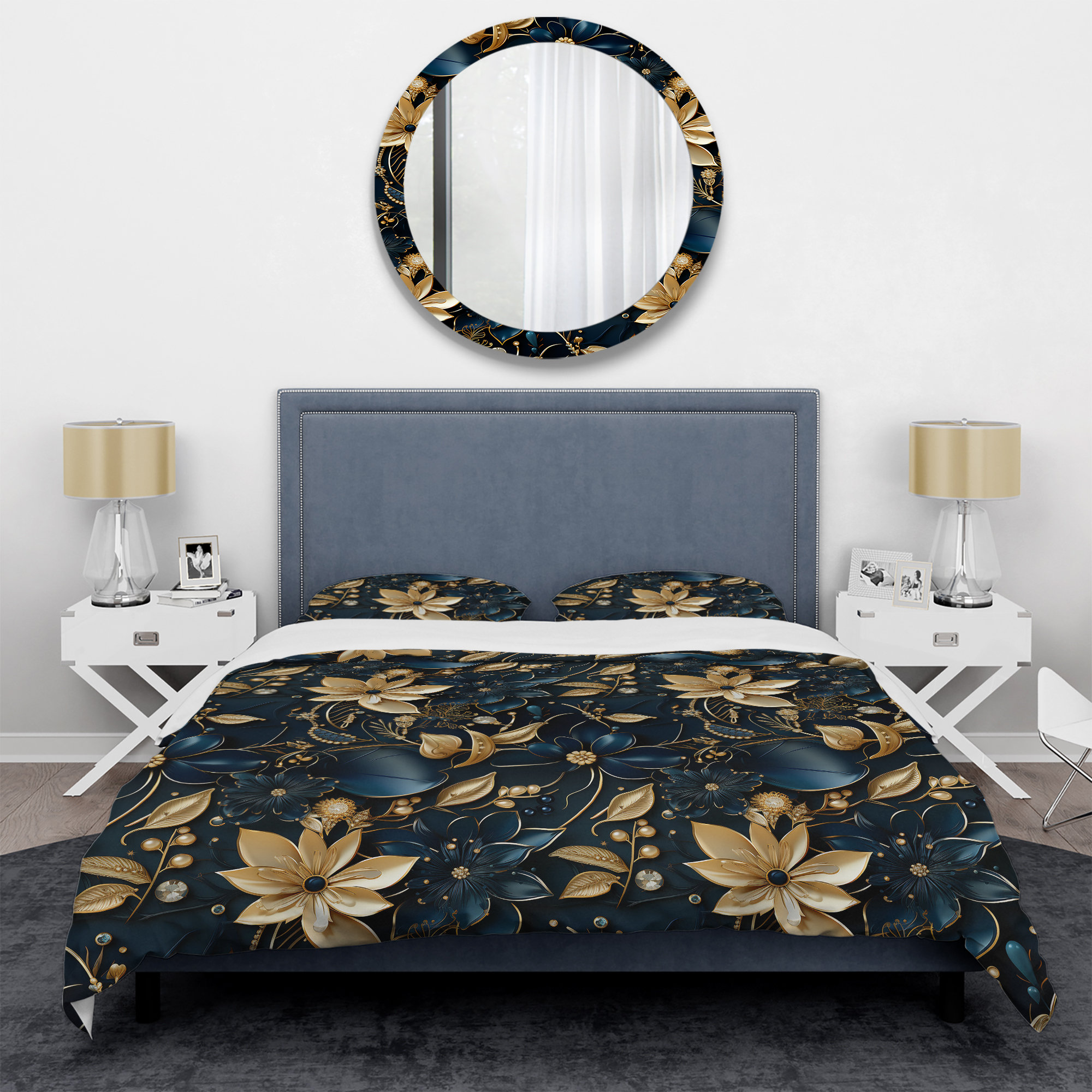 Design Art Ensemble de housse de couette glamour doré et saphir élégant