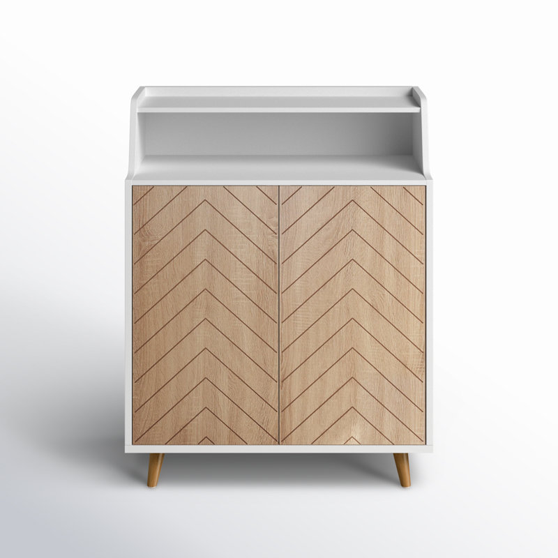 Lenard 5-Tier Wood Shoe Storage Cabinet with Adjustable Shelves, White/Wood