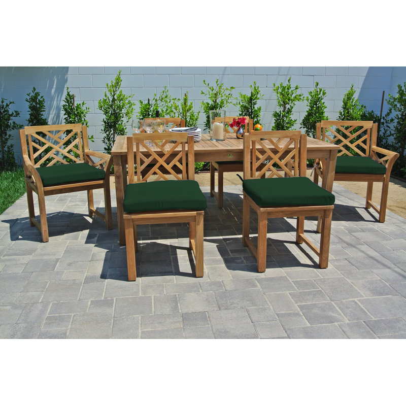 7 pc Monterey Teak Dining Set with 72" Rectangle Dining Table, Vert forêt, Vert forêt