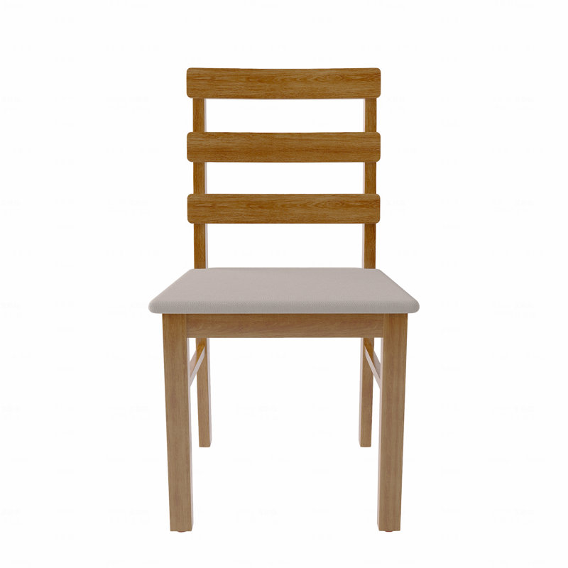 Set of 2 Natural Solid Wood Dining Chair with Upholstered Cushion, Ladder Back Design, Teak