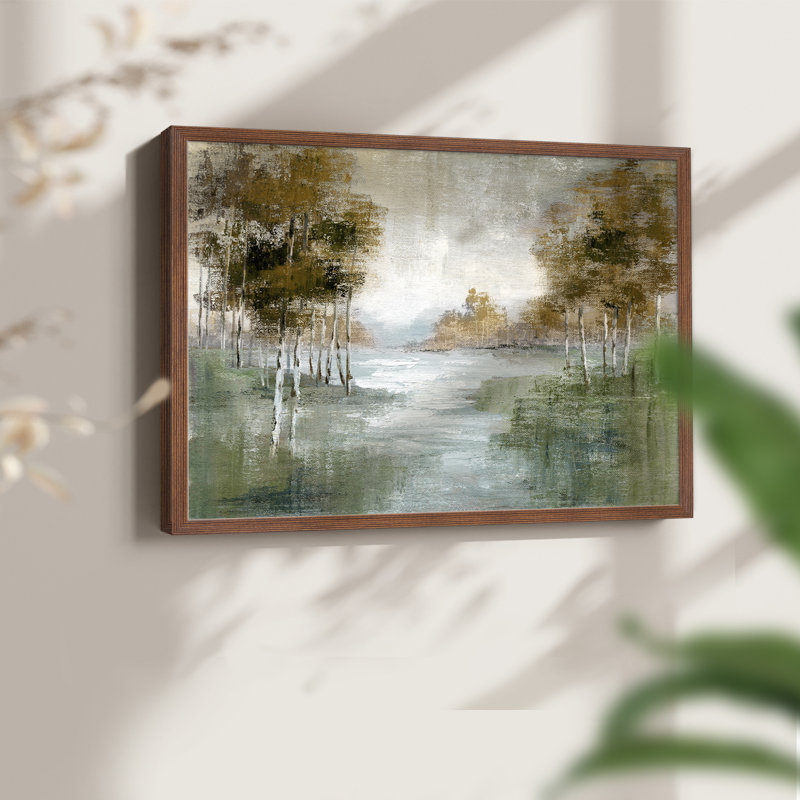 «Fall Birch River» - reproduction encadrée - réversible, H 16 po x l 20 po, Noyer