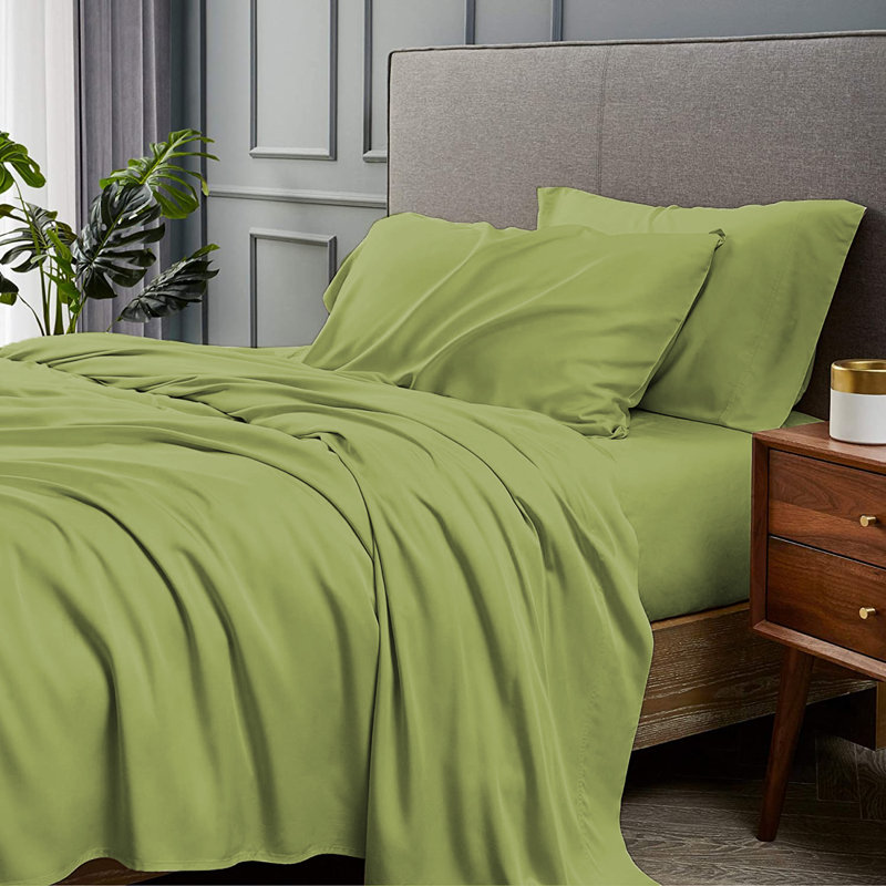 Ensemble de draps 4 pièces en rayonne de bambou, Ensemble de draps pour grand lit avec 2 taies d'or, Menthe