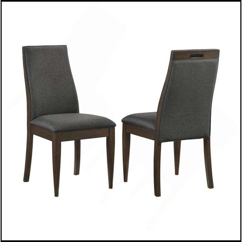 Ensemble de 2 chaises de salle à manger rembourrées en tissu gris, noyer foncé