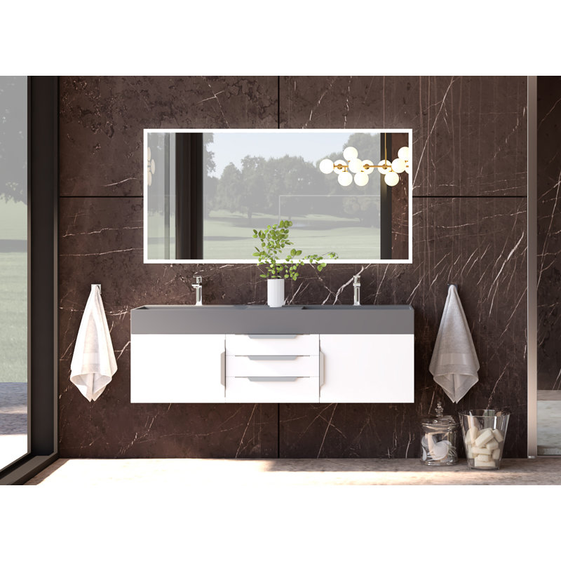 Base de meuble-lavabo mural 60 po Alpine, Blanc / Chrome