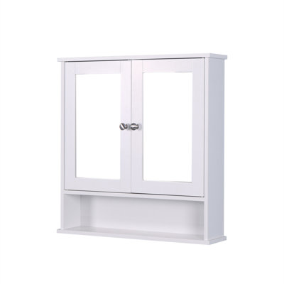 White Wall Mounted Bathroom Cabinet With 2 Mirror Doors And Adjustable Shelf