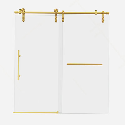 Porte de baignoire coulissante sans cadre de 56 à 60 po x 66 po, porte de douche pour baignoire, verre trempé transparent de 5/16 po (8 mm), cadre en acier inoxydable, or brossé