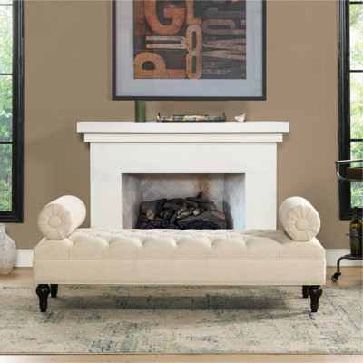 Lewis Bolster Arm Entryway Bench, Sky Neutral Beige Polyester