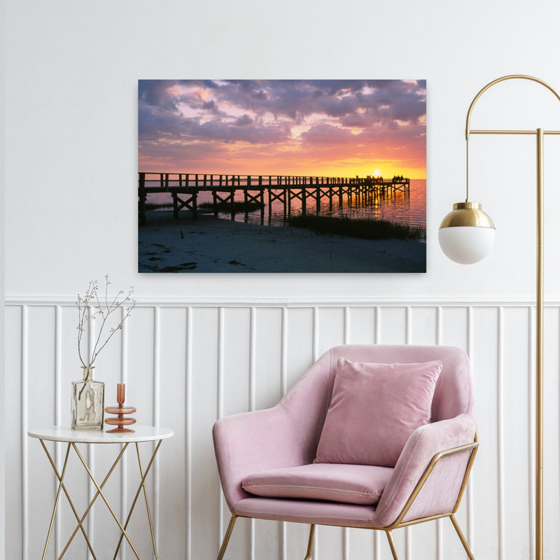 Jetée sur la plage, Crystal Beach, Floride, États-Unis, paysage contemporain abstrait, art naturel, H 24 po x l 36 po