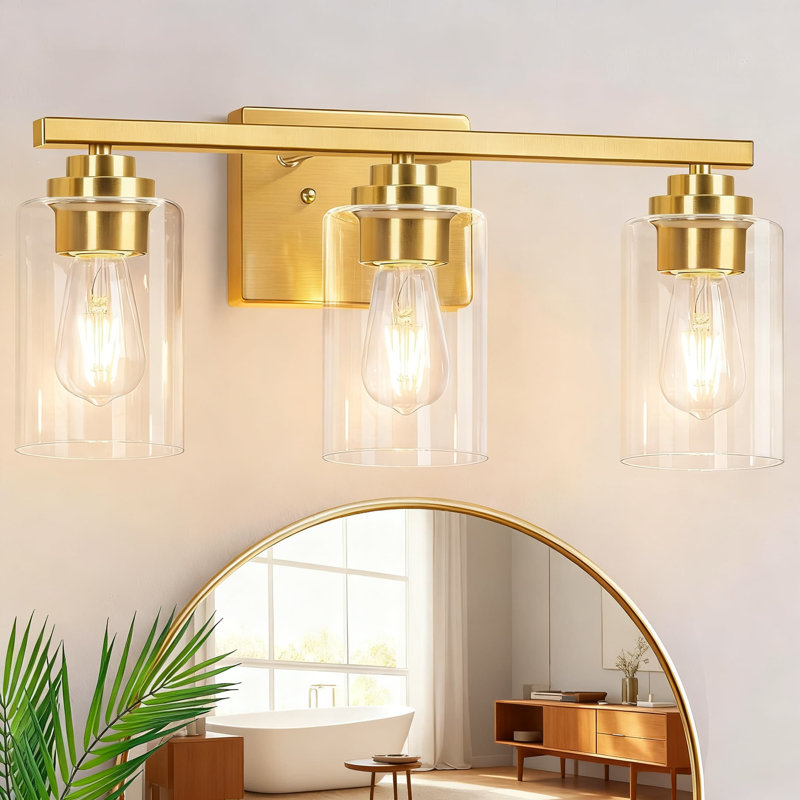 3-Light Vanity Light Fixture, Modern Black & Gold Wall Sconce With Clear Glass Shades, All-Metal Construction For Bathroom Mirror, Bedroom, Living Room, And Porch Installation