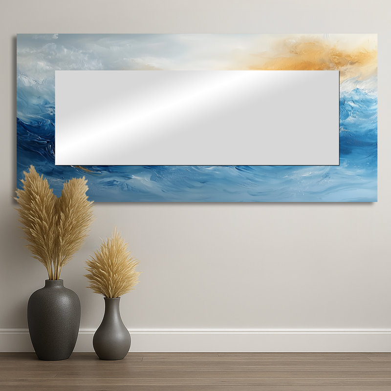 «Dream Blue Coastal Waves Turbulence I», art mural miroir minimaliste, imprimé sur métal, 28" x 60"